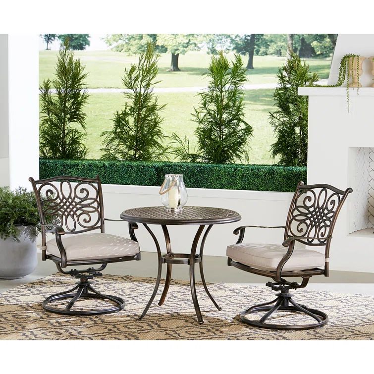 Bronze 3-Piece Patio Set with Swivel Rockers and Cast-Top Table