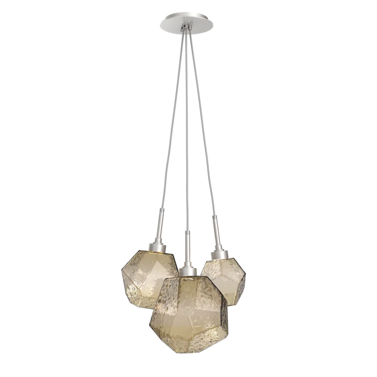 Gem 3-Light LED Cluster Pendant in Silver and Bronze Glass