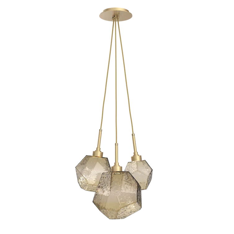 Amber Glass Brass LED Cluster Pendant Light