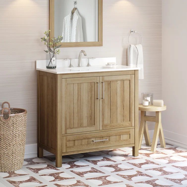 Kansas 36" White Oak Freestanding Bathroom Vanity with Sink