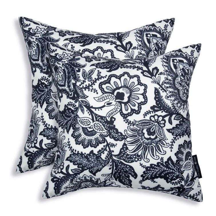 Java Navy and White Water-Resistant Square Outdoor Pillows, Set of 2