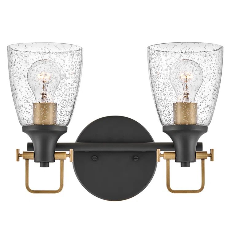 Easton Heritage Brass & Black 2-Light Dimmable Vanity Light with Clear Seedy Glass