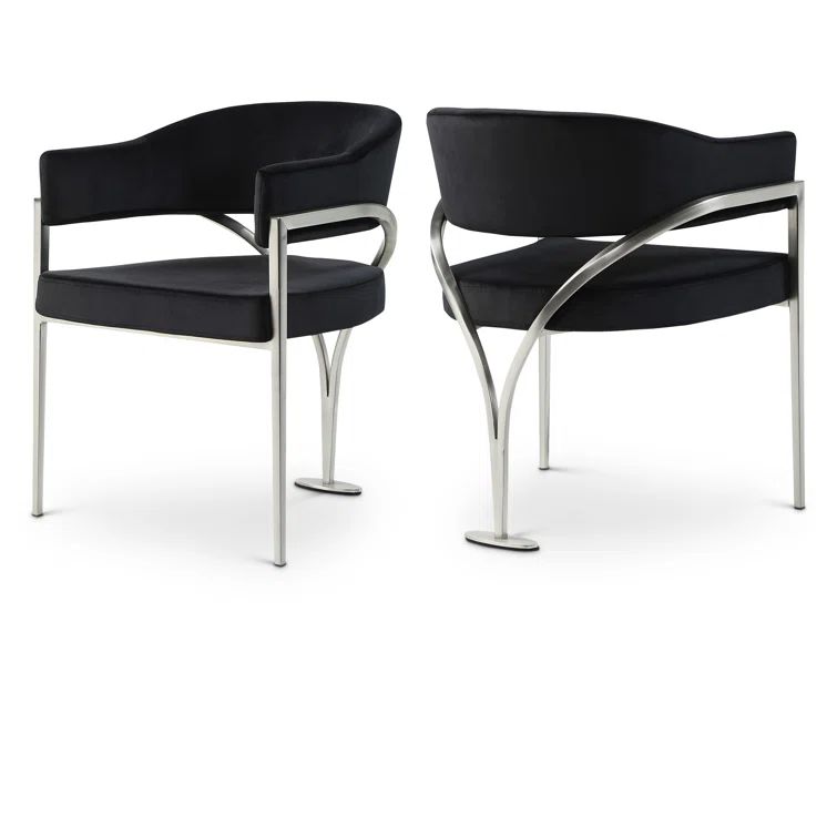 Madelyn Black Velvet Upholstered Arm Chair with Metal Frame