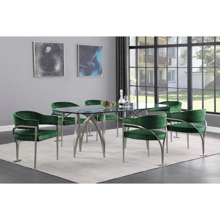 Contemporary Green Velvet Upholstered Dining Chair with Metal Frame