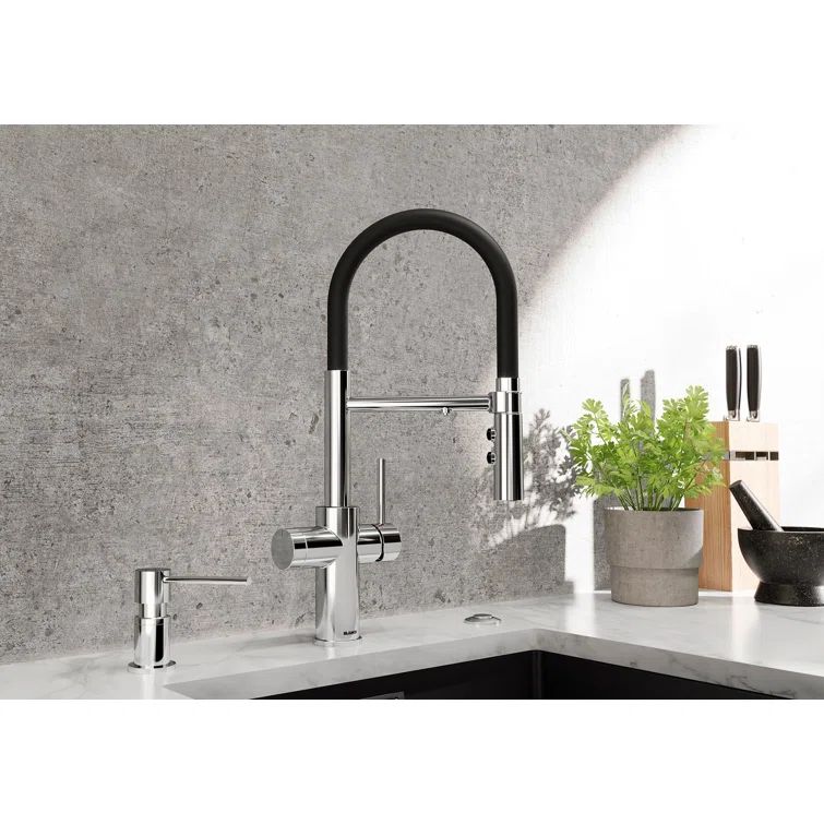 Polished Chrome Semi-Pro Kitchen Faucet with Pull-Down Spray