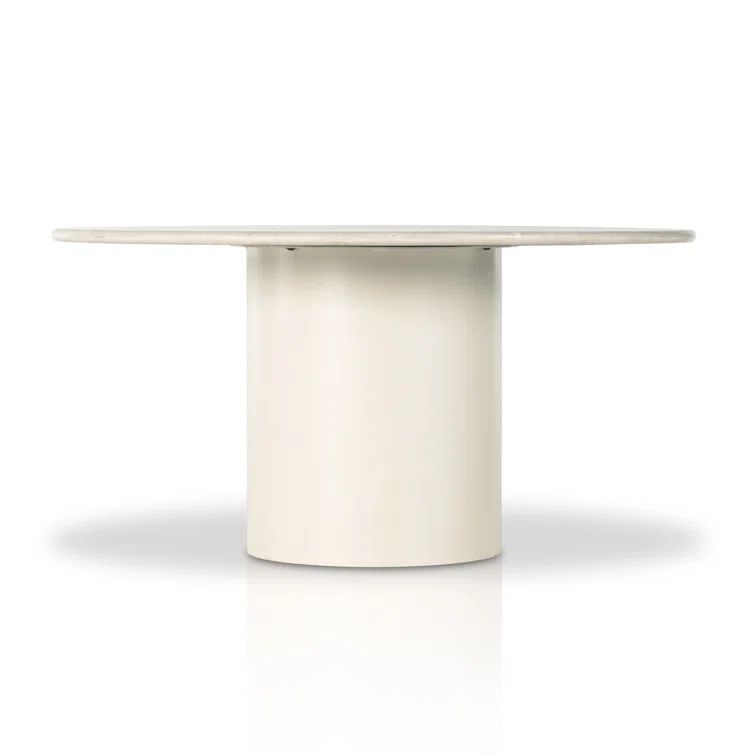 Cream Marble and Iron Round Pedestal Dining Table