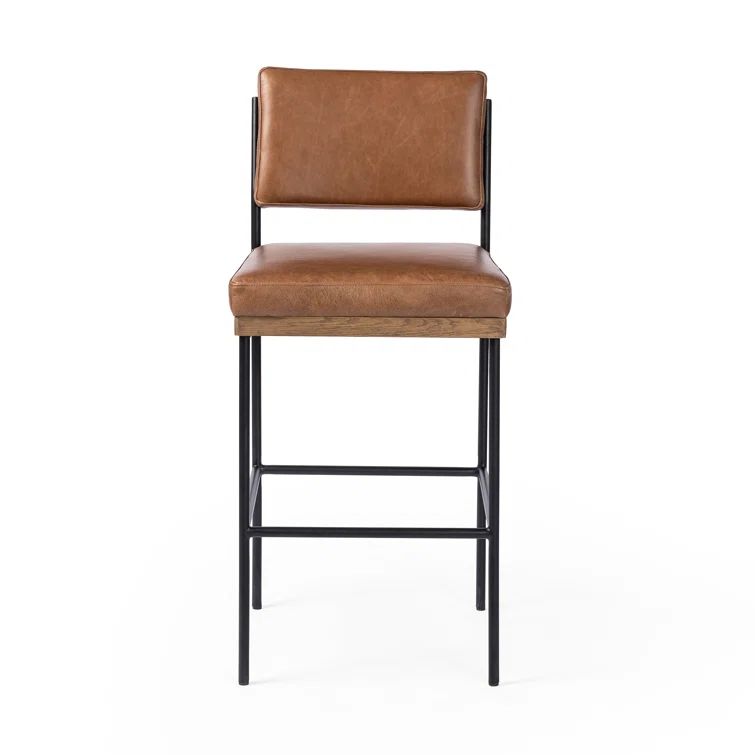 Ellie Sonoma Chestnut Leather Bar Stool with Black Iron Frame