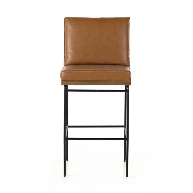 Sierra Butterscotch Faux Leather Bar Stool with Black Iron Frame