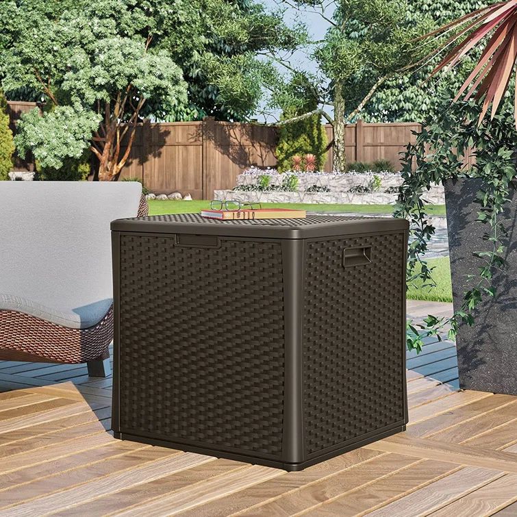 Large Brown Wicker 60-Gal Lockable Deck Storage Cube