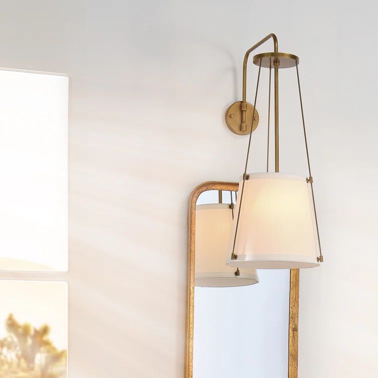 Antique Brass and Linen 1-Light Wall Sconce