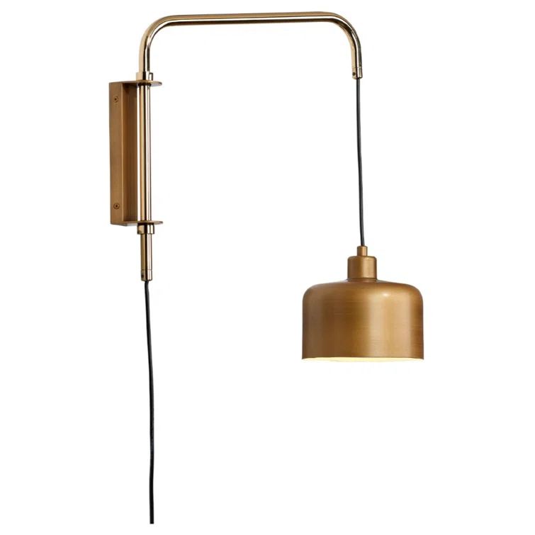Satin Brass Adjustable Swing Arm Sconce with Dimmable Gold Shade