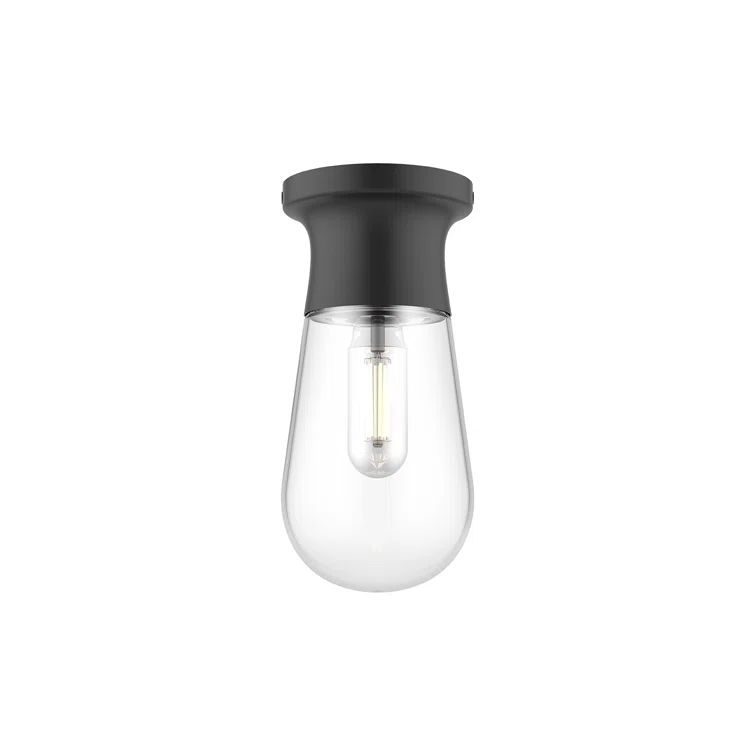 Matte Black Glass Teardrop Semi-Flush Mount Light