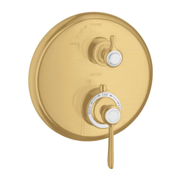 Brushed Gold Wall-Mounted Thermostatic Shower Trim with Lever