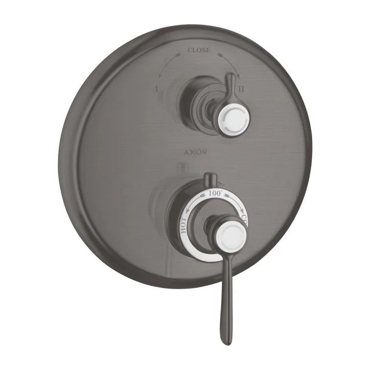 Brushed Black Chrome Wall-Mounted Thermostatic Trim with Cross Handles