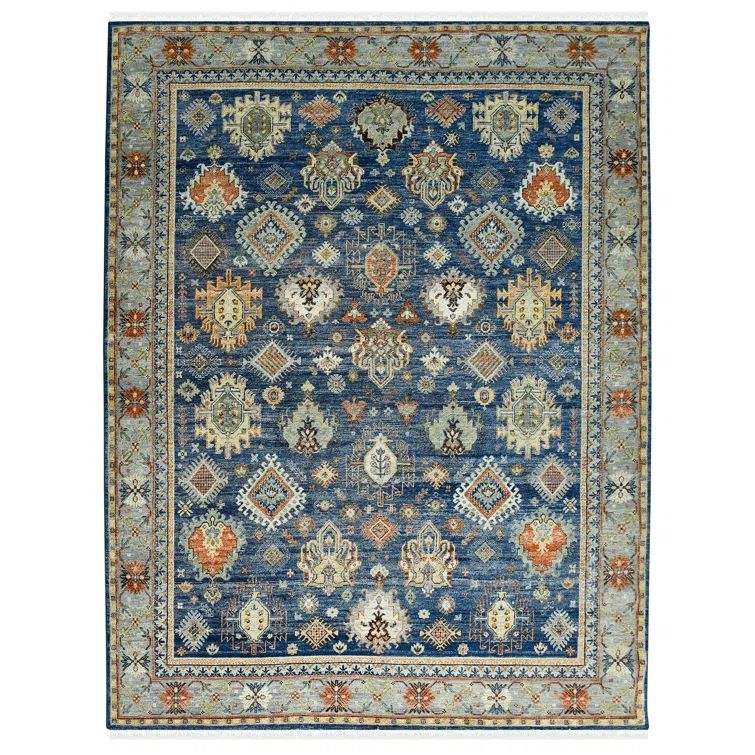 Hand-Knotted Blue Wool Traditional Area Rug 8' x 10'