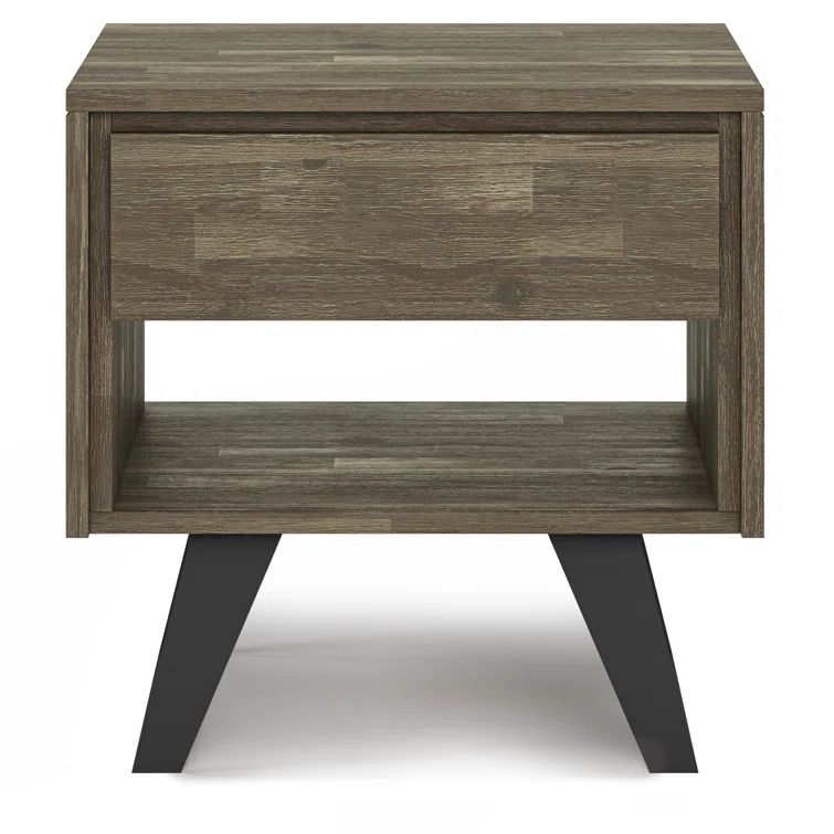 Lowry Distressed Grey Acacia Wood and Metal End Table with Storage