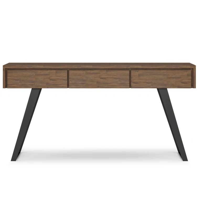 Rustic Natural Aged Brown Acacia & Metal Industrial Console with Storage