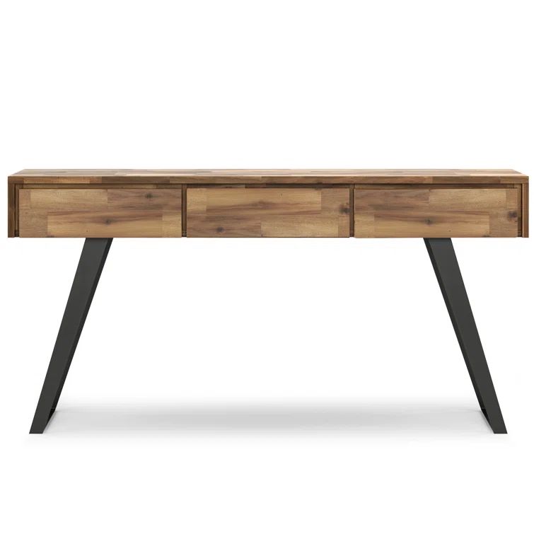 Golden Wheat Rustic Console Table with Metal Legs and Storage
