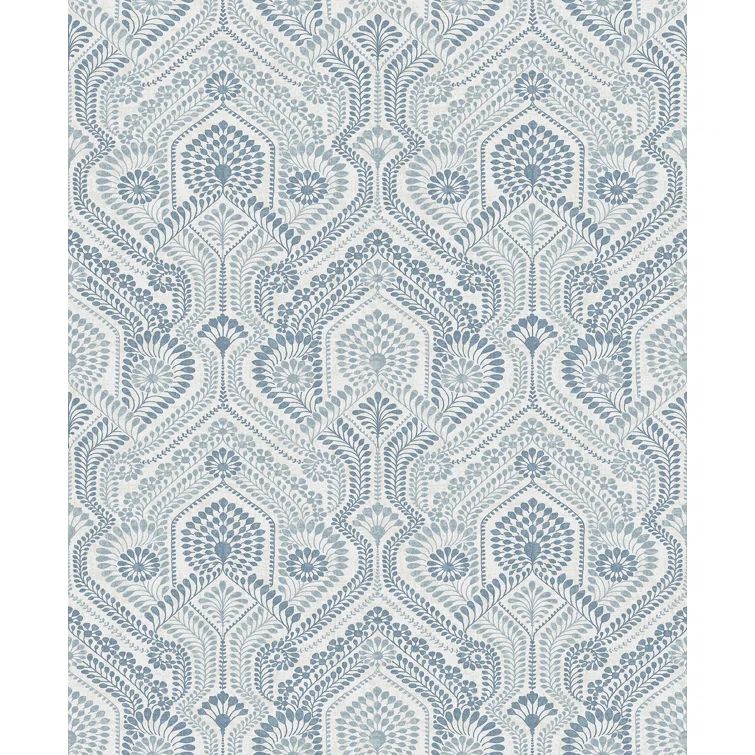 Blue Damask Non-Woven Washable Wallpaper Roll