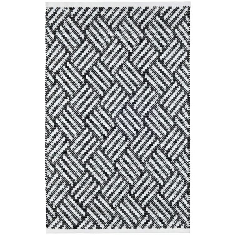 Handwoven Black and White Striped Reversible Runner Rug
