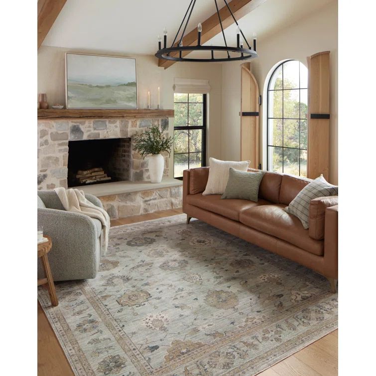 Millie Sky Blue and Gold Floral Wool Area Rug