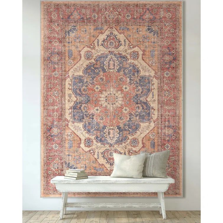 Apollo Vintage Persian Red and Blue Chenille Flat-Weave Rug 8' x 10'
