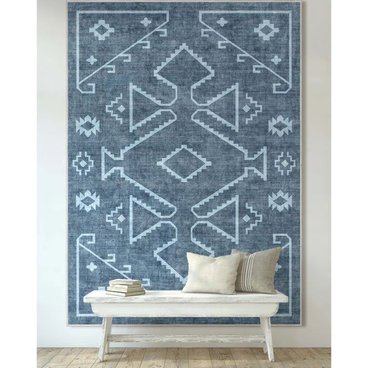 Apollo Serapi Blue Polyester Chenille Rectangular Rug 3'3" x 5'