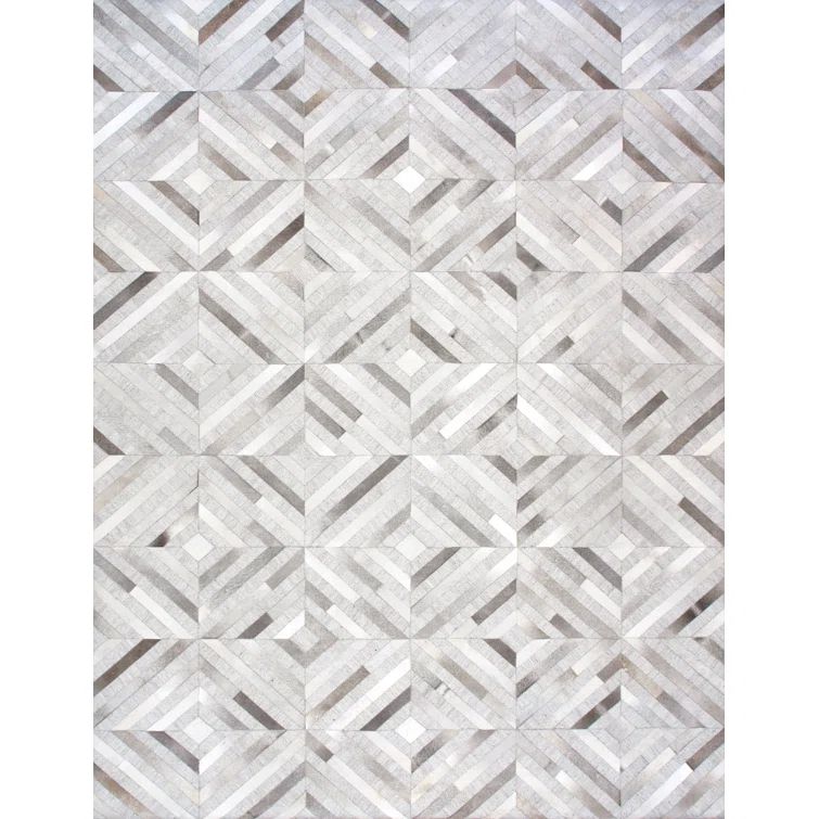 Gray Geometric Handmade Cowhide Area Rug 6' x 9'