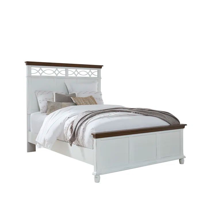 King White and Brown Wood Panel Bed with Headboard