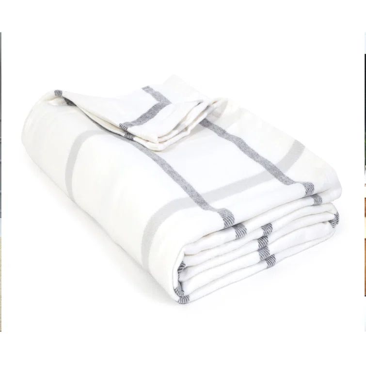 Copenhagen Twin White and Grey Cotton Blanket