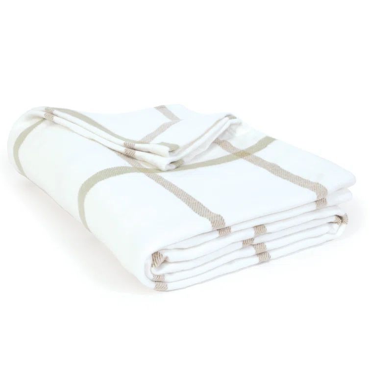 Copenhagen Classic King-Sized White & Olive Plaid Cotton Throw