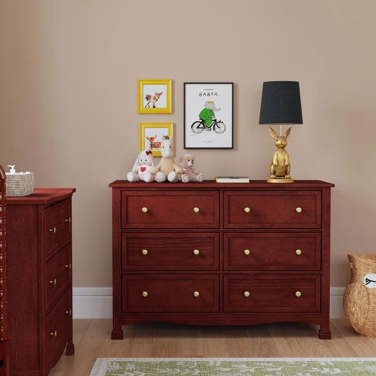 Kalani Rich Cherry 6-Drawer Double Wide Nursery Dresser