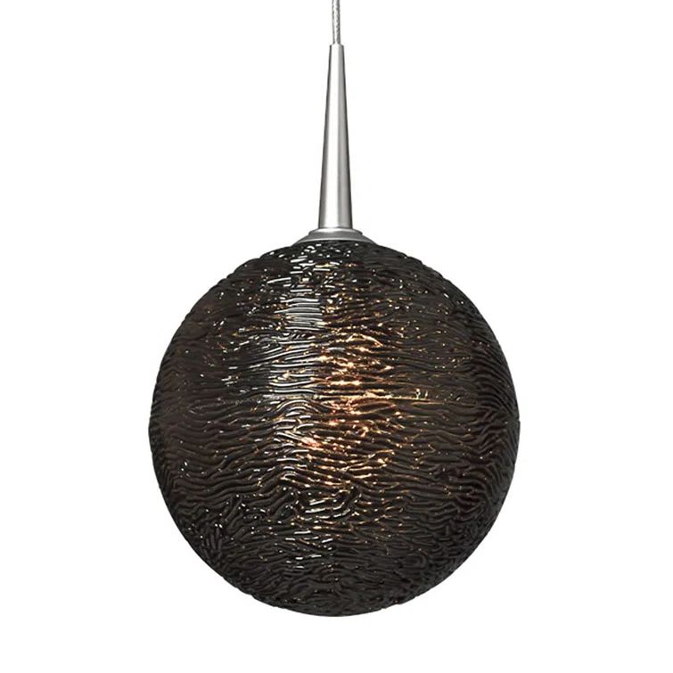 Chrome and Black Textured Glass Globe Pendant Light