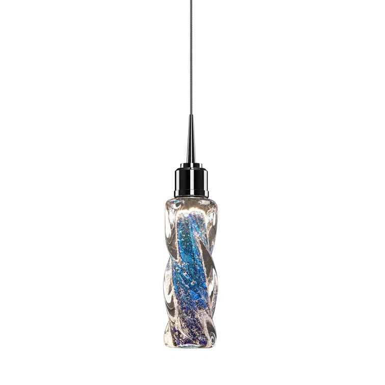 Aria Chrome Blue Mini Jar LED Pendant with Mouth-Blown Glass