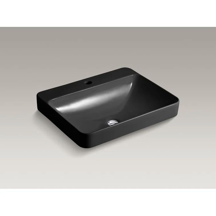 Black Ceramic Rectangle Above-Counter Vessel Bathroom Sink