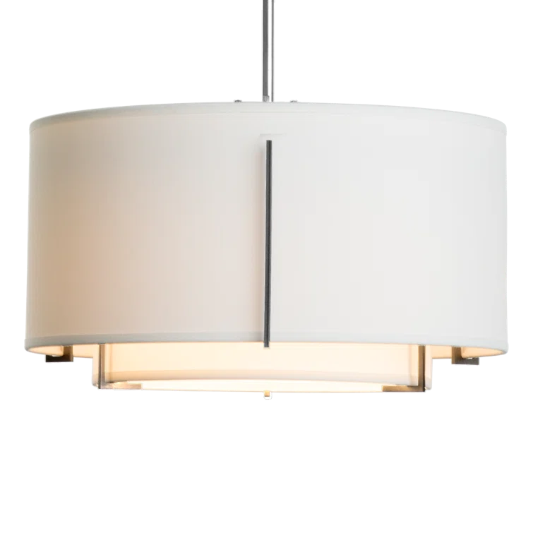 Exos Double Shade Drum Pendant in Natural Iron & Linen
