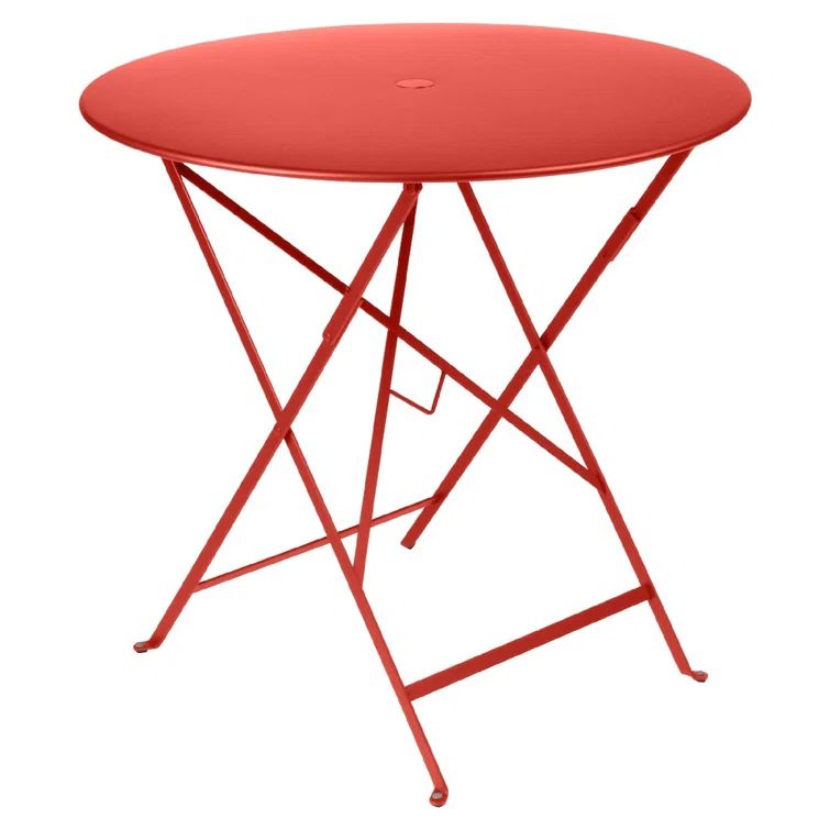 Capucine Red Round Metal Folding Bistro Table with Umbrella Hole