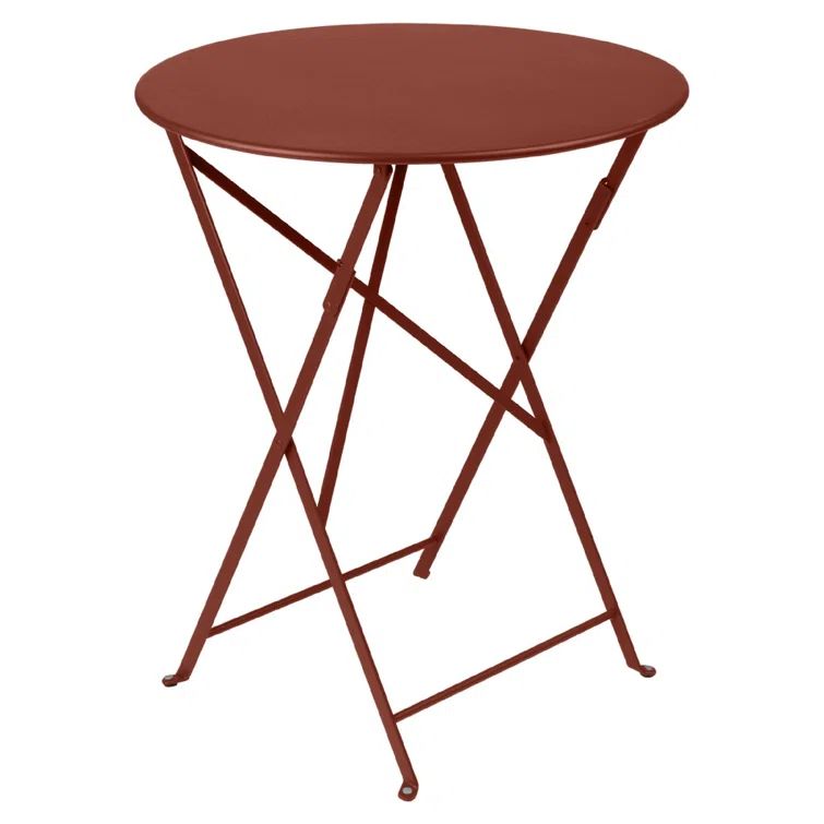 Red Ochre Metal Folding Bistro Table, 24-Inch Round
