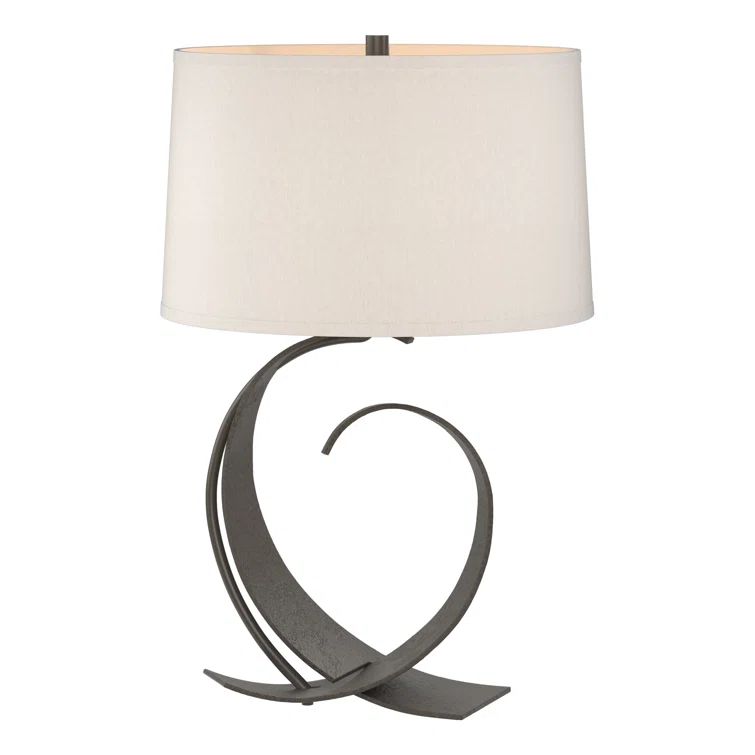 Fullered Impressions Dark Smoke Bronze Table Lamp with Flax Shade