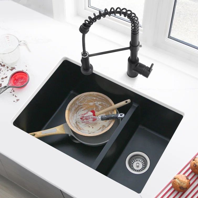 Black Composite Granite 27-Inch Double Bowl Kitchen Sink