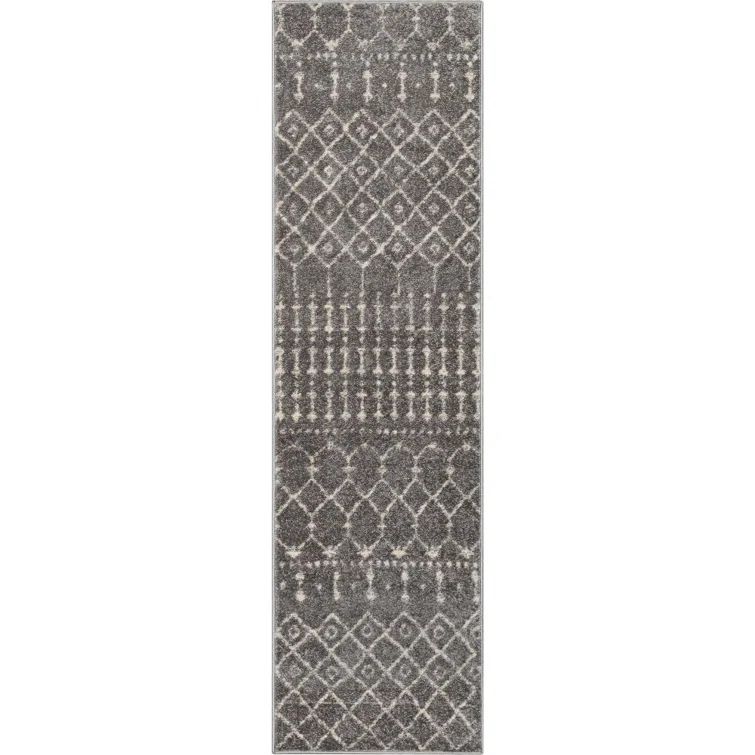 Gray Moroccan Trellis Synthetic Runner Rug 2' x 7'3"