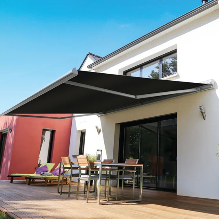 Black 8' x 6' Manual Retractable Aluminum Patio Awning