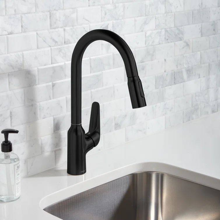 Matte Black 14.4" Single-Handle Pull-Down Kitchen Faucet