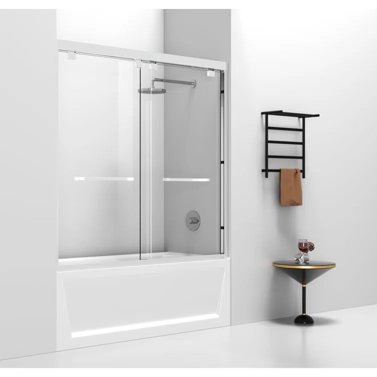 60" Polished Chrome Double Sliding Semi-Frameless Tub Door