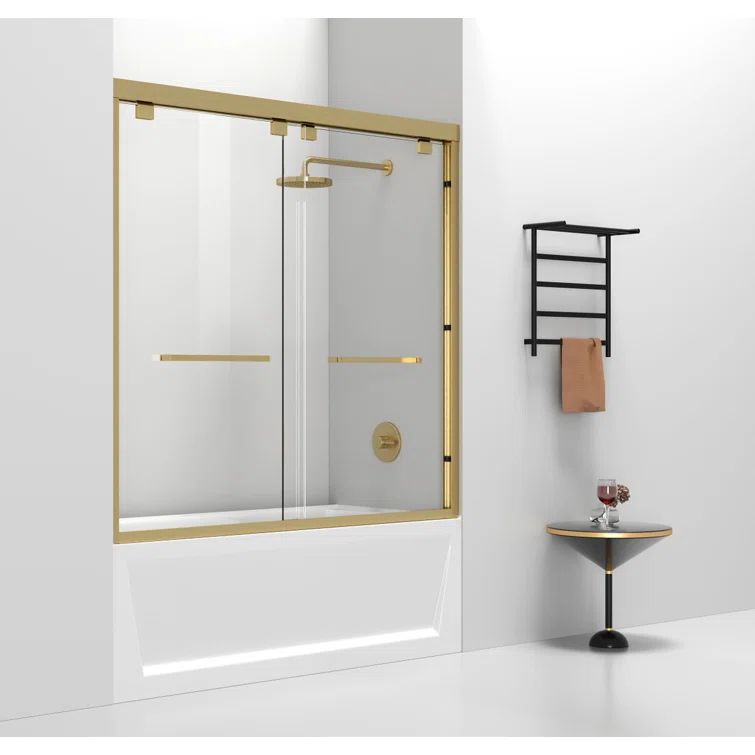 60" Brushed Gold Semi-Frameless Double Sliding Tub Door