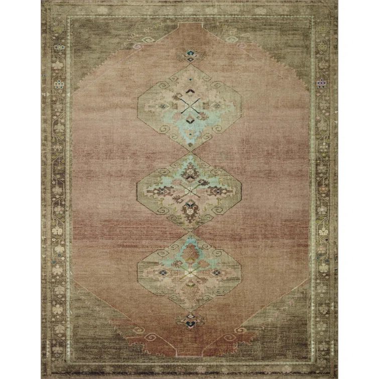 Sinclair Clay Tobacco 5' x 7' Washable Synthetic Area Rug