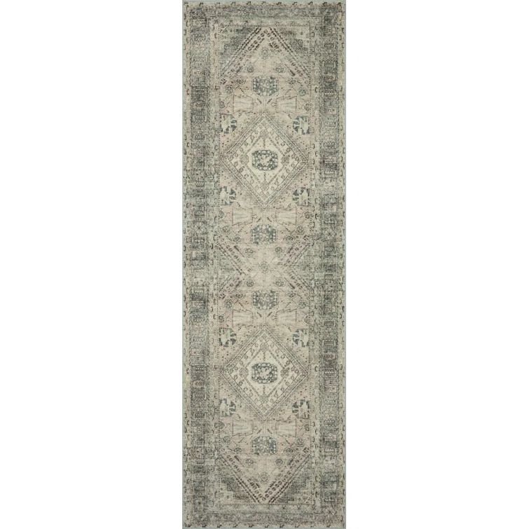 Natural and Sage Washable Polyester Runner Rug 2'-3" x 7'-6"