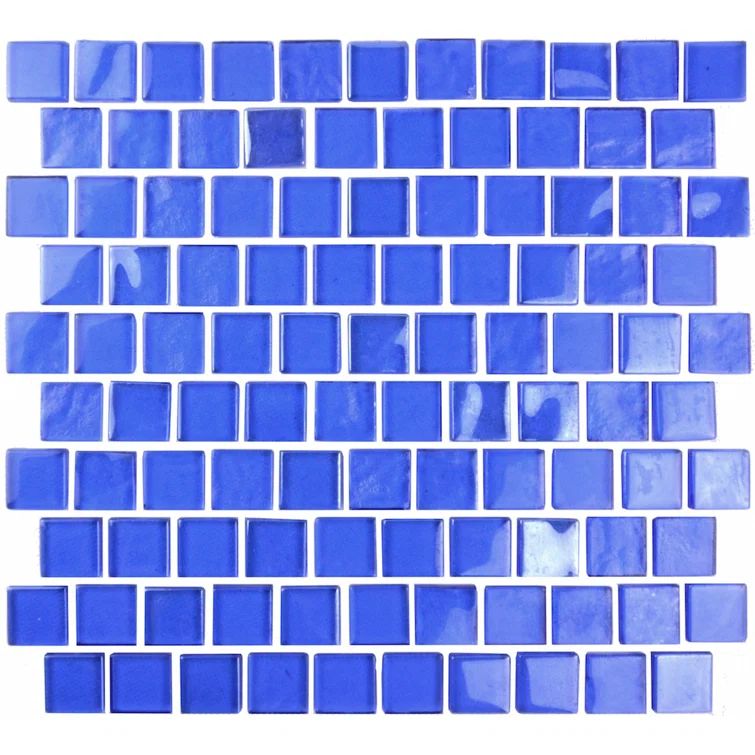 Mediterranean Blue Glossy Glass Mosaic Tile Sheet