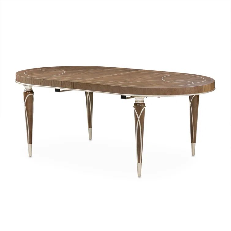 Hazelnut Brown Wood and Mahogany Extendable Oval Dining Table