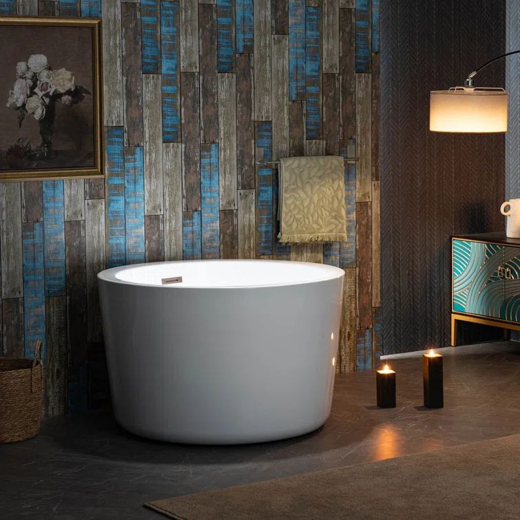 41'' Round White Acrylic Freestanding Soaking Bathtub with Integrated Seat